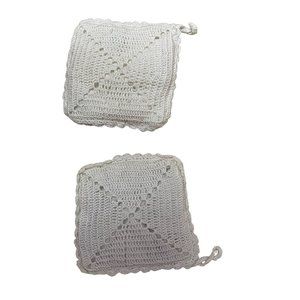 Handmade Knitted Hand Crochet‎ Potholder White Lot 2